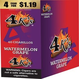 4K's Cigarillo Foil Pouch, Watermelon Grape Pre-Priced $1.19 for 4 cigars, 15 pack