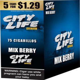City Life Cigarillo Foil Pouch, Mixberry Pre-Priced $1.29 for 5 cigars, 15 pack