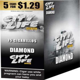 City Life Cigarillo Foil Pouch, Diamond Pre-Priced $1.29 for 5 cigars, 15 pack