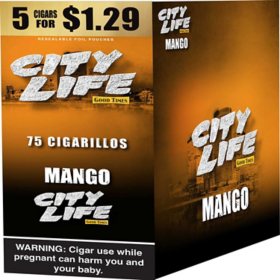 City Life Cigarillo Foil Pouch, Mango Pre-Priced $1.29 for 5 cigars, 15 pack
