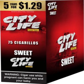 City Life Cigarillo Foil Pouch, Sweet Pre-Priced $1.29 for 5 cigars, 15 pack
