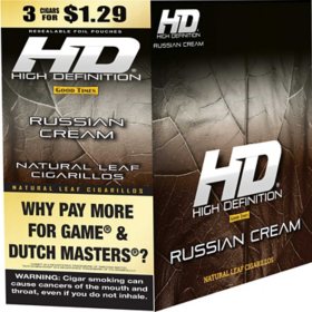 HD Natural Leaf Cigar, Russian Cream Pre-Priced $1.29 for 3 cigars, 15 pack