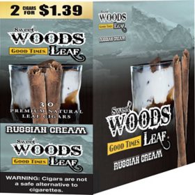 Sweet Woods Leaf Cigar, Russian Cream Pre-Priced $1.39 for 2 cigars, 15 pack