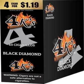 4K's Cigarillo Foil Pouch, Black Diamond Pre-Priced $1.19 for 4 cigars, 15 pack