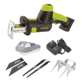 Sun Joe 24V Cordless All-Purpose Reciprocating Saw Kit with 4-Cutting Blades for Wood & Metal