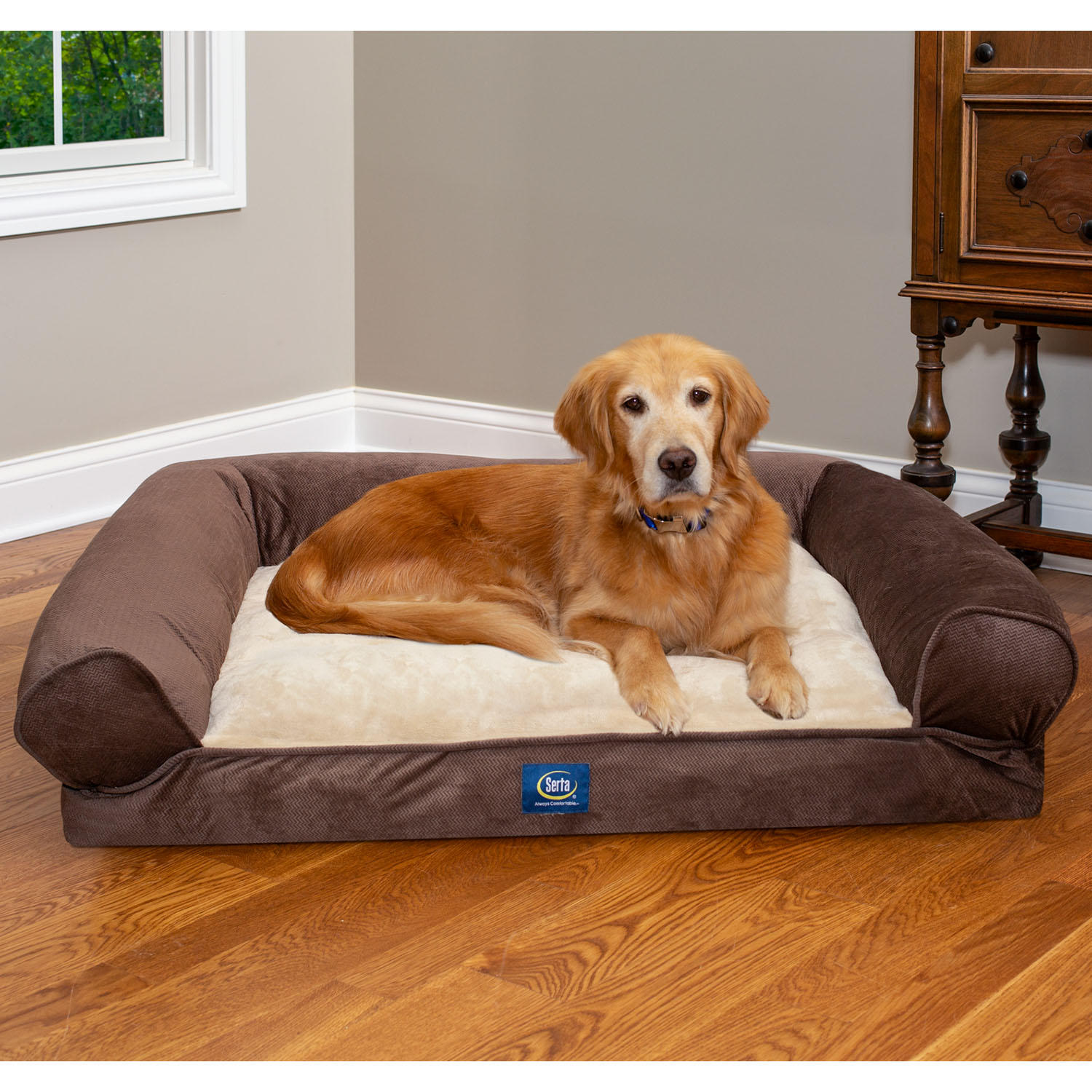 Serta XL Round Bolster Couch Pet Bed, 40'x 30' (Brown)