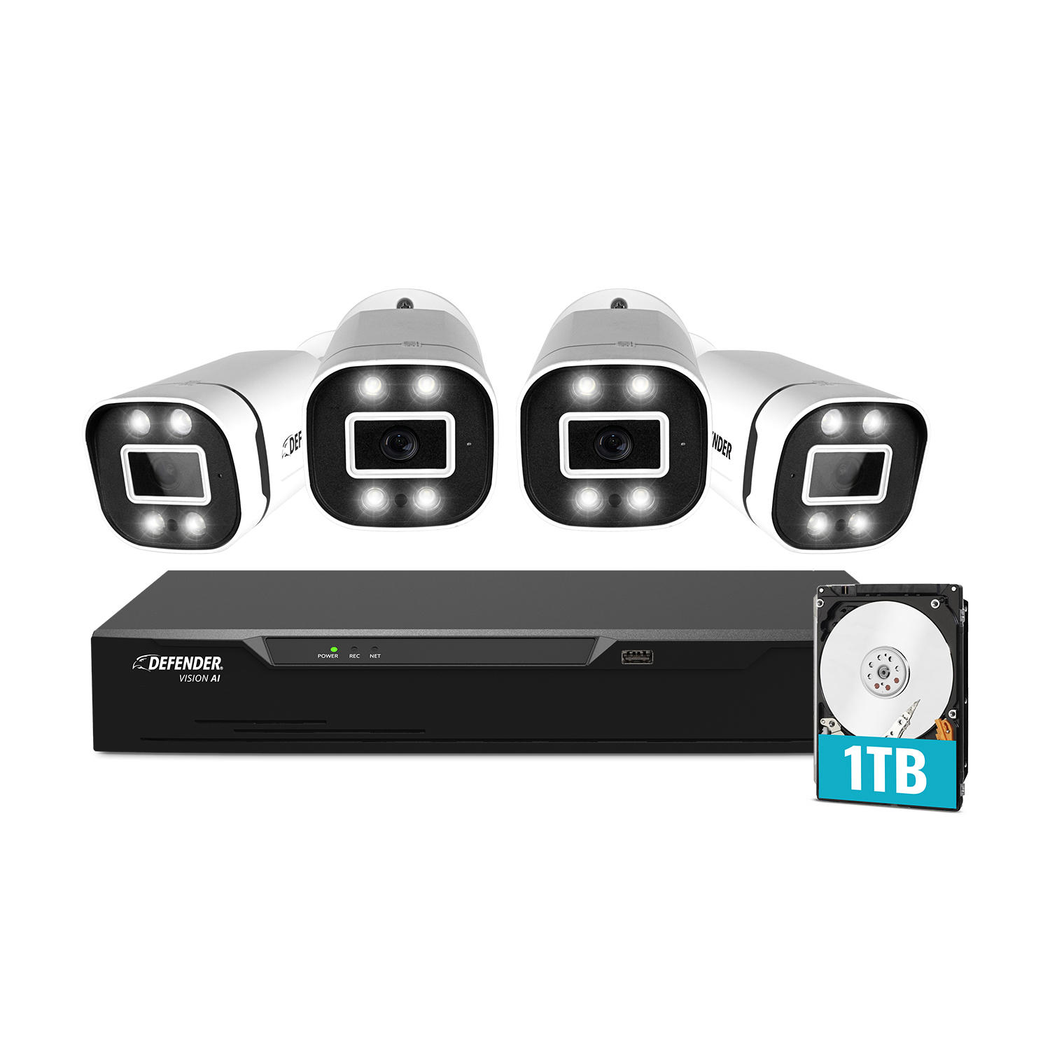 Defender Ultra HD 4K (8MP) 1TB Wired Security System with 4 Night Vision Cameras