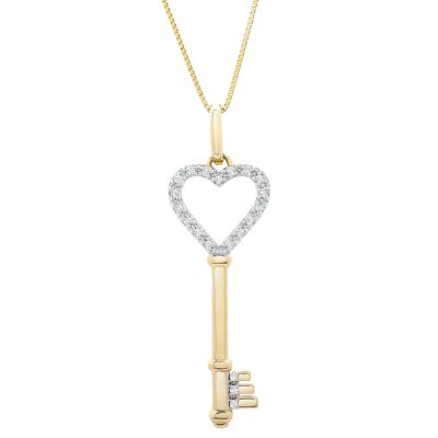 Heart Shaped Lock and Key Pendant Necklace in 14k Gold