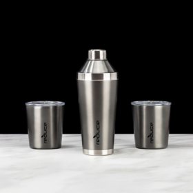 Reduce Cocktail 3-Piece Shaker Set with 10-oz. Lowball Tumblers (Assorted Colors)