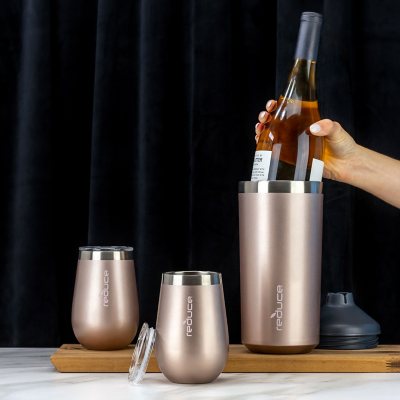 Simple Modern Spirit Wine Bundle - 2 12oz. Wine Tumbler Glasses with Lids &  1 Wine Bottle - Vacuum Insulated 18/8 Stainless Steel -Simple Stainless 