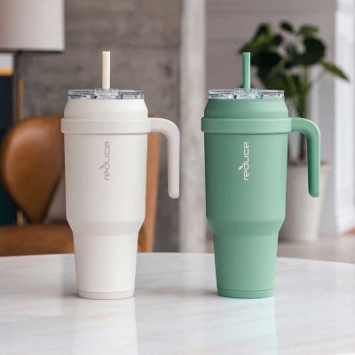 Reduce 2pk 50oz Cold1 Soft Grip Tumbler with Handle & Straw (Green & Cream)