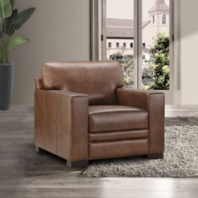  Emery Top-Grain Leather Arm Chair, Assorted Colors