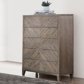 Cleo Chevron Solid Wood Case Bedroom Collection, Gray Chest