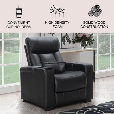 Black Leather Pillow Top 2-Seat Home Theater Recliner W/ Push-Back