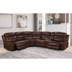 Hawthorne 6-Piece Top-Grain Leather Power Reclining Sectional