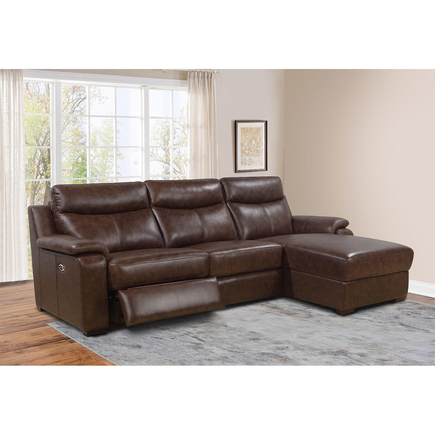 Nico Top-Grain Leather Power Reclining Sectional Sofa with Chaise