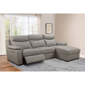 Nico Top-Grain Leather Power Reclining Sectional with Chaise, Assorted Colors