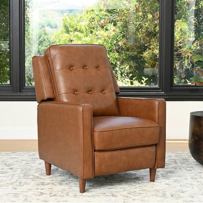 Jasper Mid Century Top Grain Leather Pushback Recliner Camel