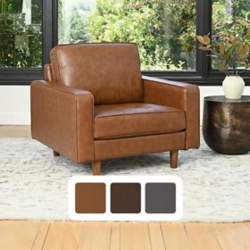 Jasper Mid-Century Top Grain Leather Armchair, Assorted Colors