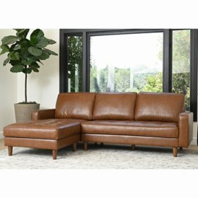 Jasper Mid-Century Top-Grain Leather Sectional, Camel