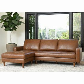 Jasper Mid-Century Top-Grain Leather Sectional in Camel