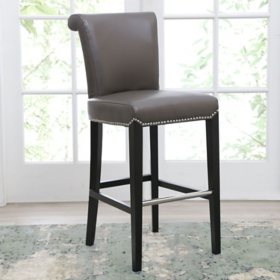 Soloman Gray Leather Stool With Espresso Finish, Assorted Sizes