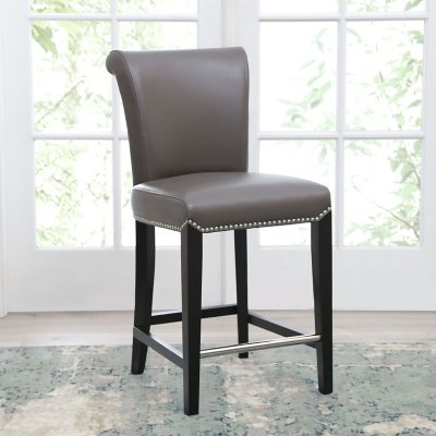 Soloman Gray Leather Stool With Espresso Finish Assorted Sizes