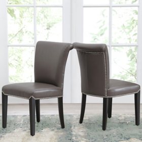 Soloman Durable Gray Faux Leather Dining Chair Set of 2