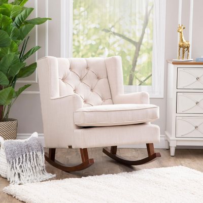 Kingston Tufted Versatile Linen Fabric Rocker Chair Beige Sam s