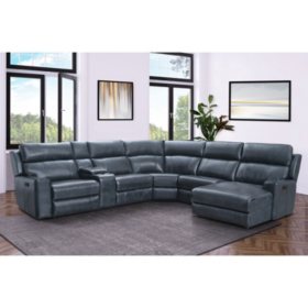 Conway Top-Grain Leather 6-Piece Reclining Sectional Sofa