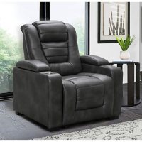 Harper Top-Grain Leather Theater Power Recliner With Power Headrest, Assorted Colors
