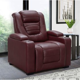 Harper Top-Grain Leather Theater Power Recliner With Power Headrest, Assorted Colors
