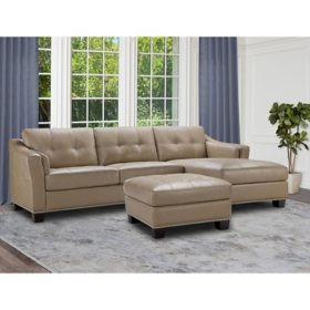 Georgie Leather Sectional with Chaise, Assorted Colors