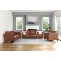 Madison Mid-Century Top-Grain Leather 3-Piece Set - Sofa, Loveseat and Armchair, Assorted Colors