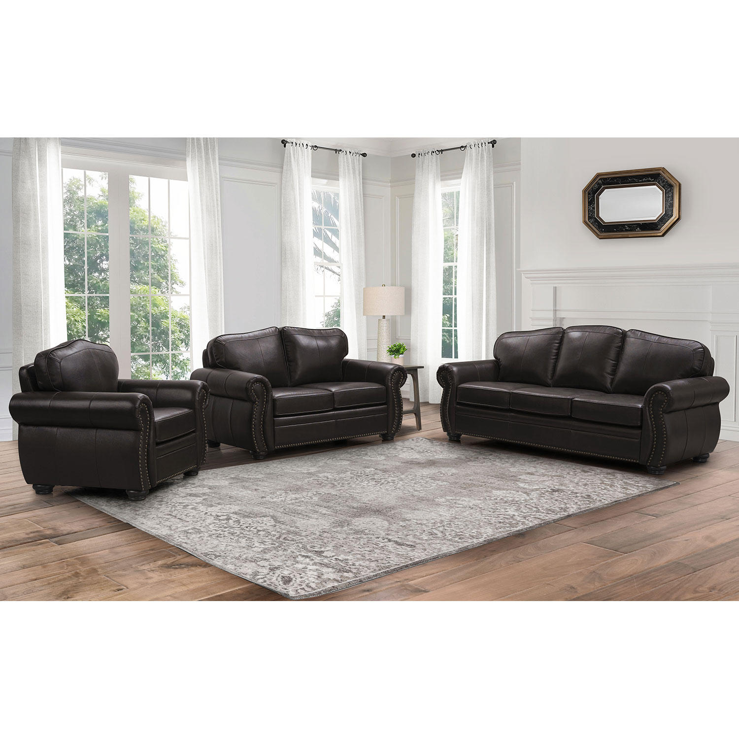 Sophia 3-Piece Top-Grain Leather Living Room Sofa Set