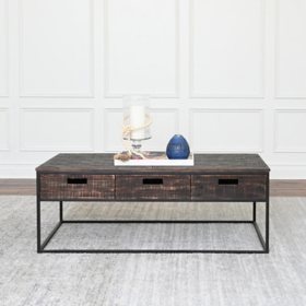  Torval 50" Wood Coffee Table with Storage, Dark Brown
