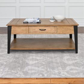  Brennan Wood Coffee Table with Storage, Light Brown