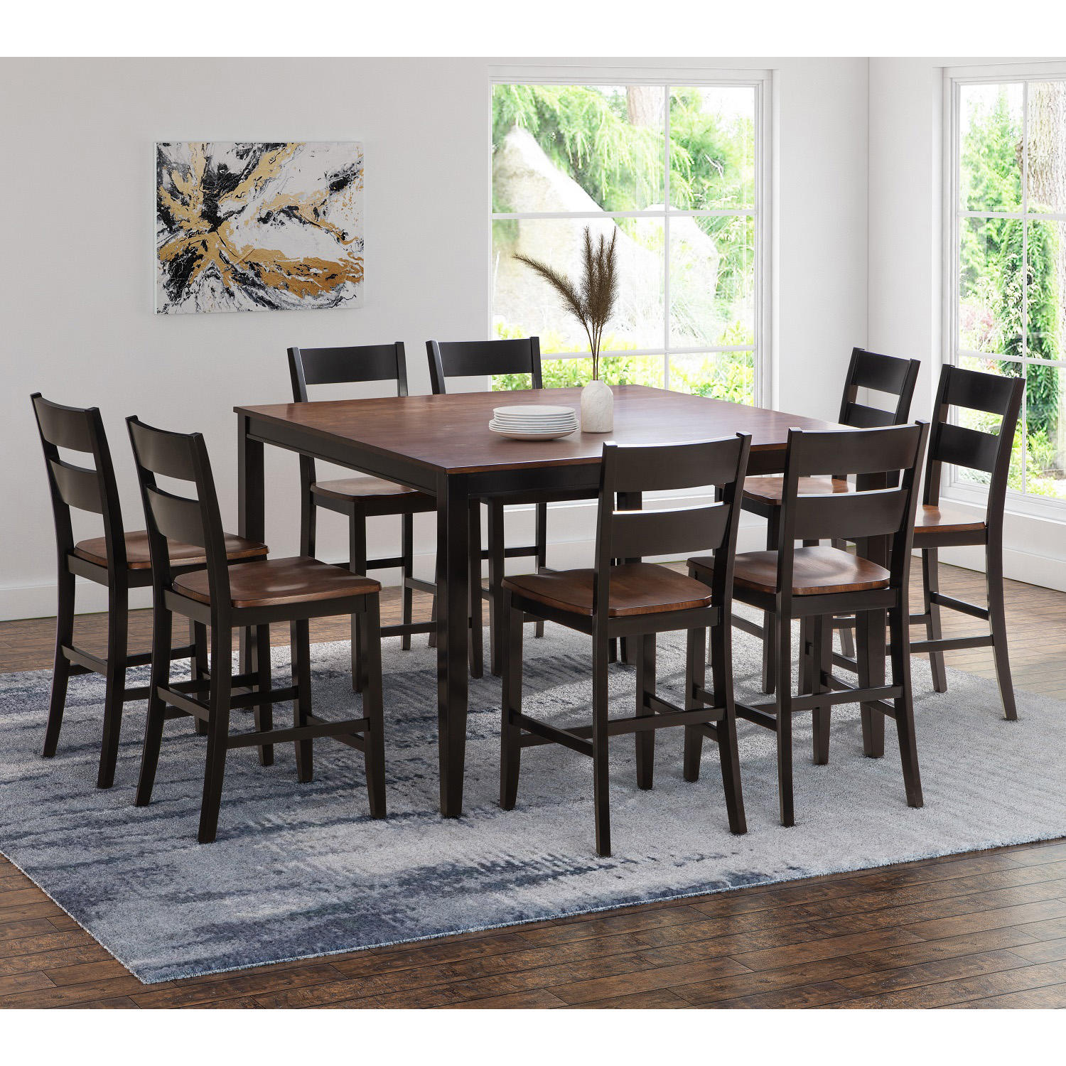Wesley 9-Piece Counter Height Wood Dining Set by Abbyson Living (WF-650-BRN-9PC)