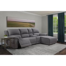  Kensington Fabric Reclining Sectional with Chaise, Gray