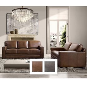 Emery Top-Grain Leather Sofa and Loveseat, Assorted Colors