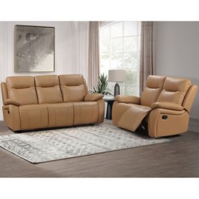 Riverside Top-Grain Reclining Sofa and Loveseat, Assorted Colors
