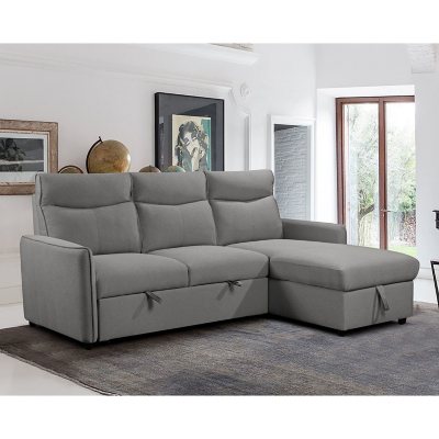 Aria Stain-Resistant Fabric Reversible Storage Sectional Sofa with Pullout Bed