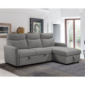 Aria Stain-Resistant Fabric Reversible Storage Sectional with Pullout Bed, Assorted Colors