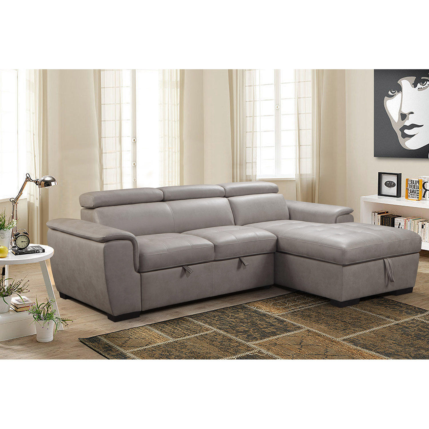 Abbyson Living Cameron Stain-Resistant Sectional Sofa with Storage and Pullout Bed