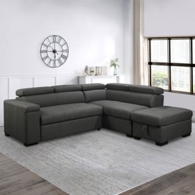 Zion Fabric Storage Sectional With Pullout Bed, Assorted Colors