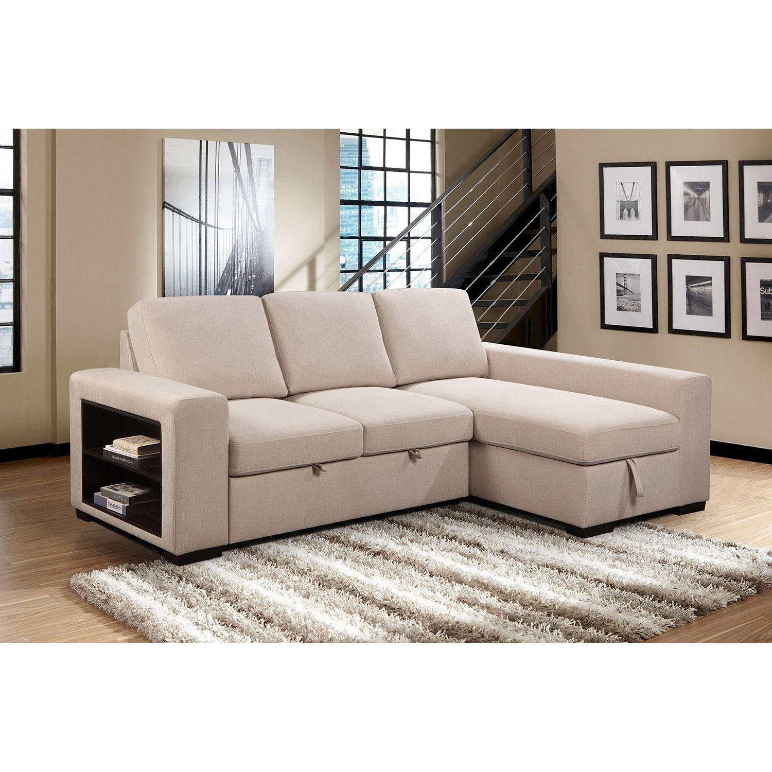 Abbyson Living Evan Stain-Resistant Sectional Sofa with Storage and Pullout Bed