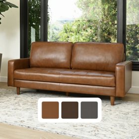 Jasper Mid-Century Top-Grain Leather Sofa, Assorted Colors