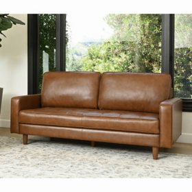 Jasper Mid-Century Top-Grain Leather Sofa