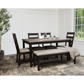 Kate 6-Piece Slat-Back Dining Collection With Bench