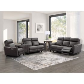 Becker Power Reclining 3-Piece Leather Set, Assorted Colors